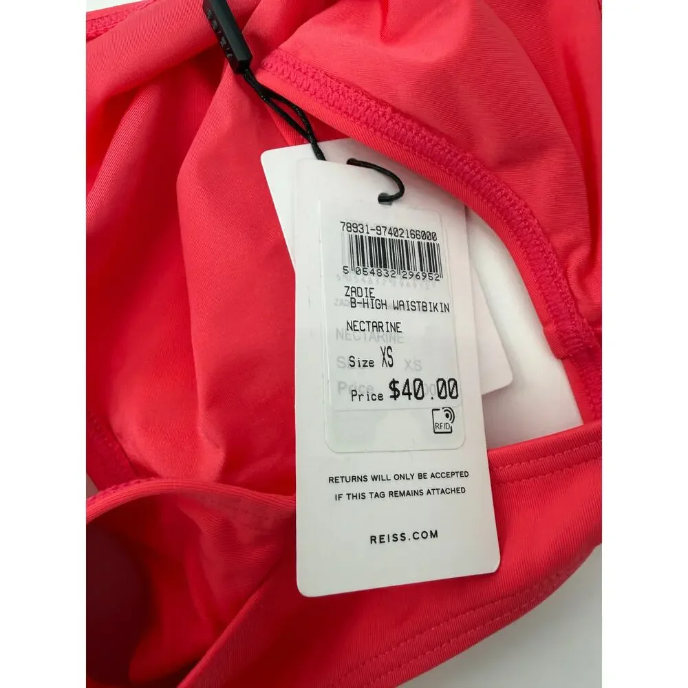 REISS Zadie Asymmetric Bikini Bottom Swim Size XS Coral Red Swimwear Separates